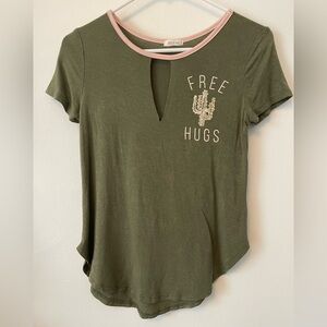 Self-E Olive Green Free Hugs Cactus Keyhole Tee | Boho Desert Aesthetic M